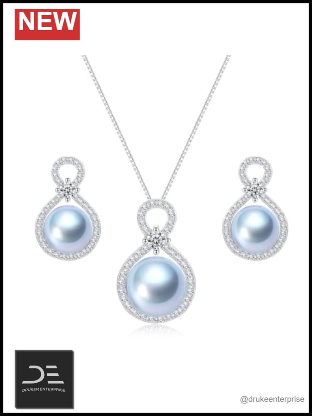 Genuine Akoya Cultured Pearl Necklace & Earrings Set S925 Sterling Silver